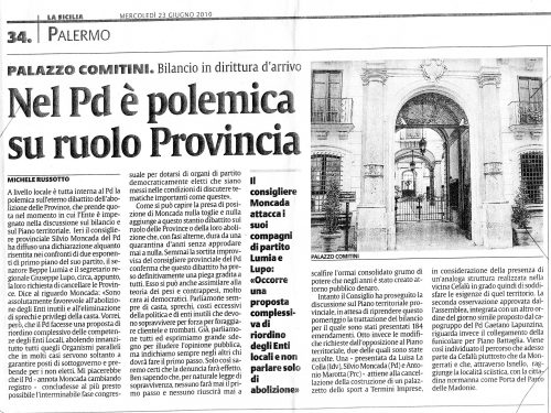 LA SICILIA: nel PD è polemica su ruolo Provincia
