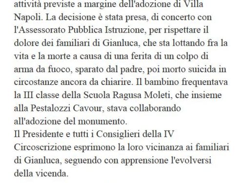 Comunicato Stampa: Sospese attività Villa Napoli